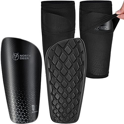 Soccer Shin Guards with Sleeves for Kids & Adults - Black, M