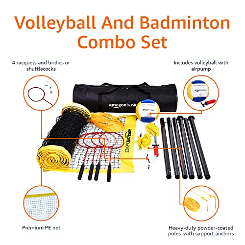 Outdoor Volleyball and Badminton Combo Set with Poles & Carry Bag