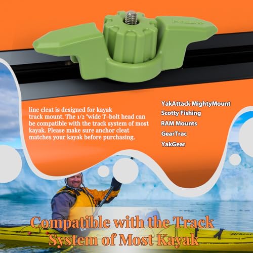 Kayak Track Mount Cleat - Durable Line Cleat for Kayak Rail, Green