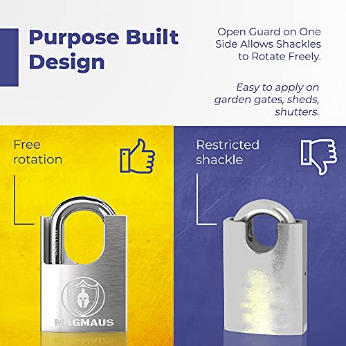Magmaus¢ç SDL/50 [Closed Shackle] Heavy Duty Lock with 3 Keys - [Stainless Steel] Weatherproof Padlock for Outdoor Use - Ideal for Storage Unit, Shipping Container, Gate