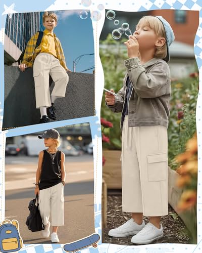 Boys' Cargo Capri Pants - Adjustable Waist, Durable Polyester, Multiple Sizes