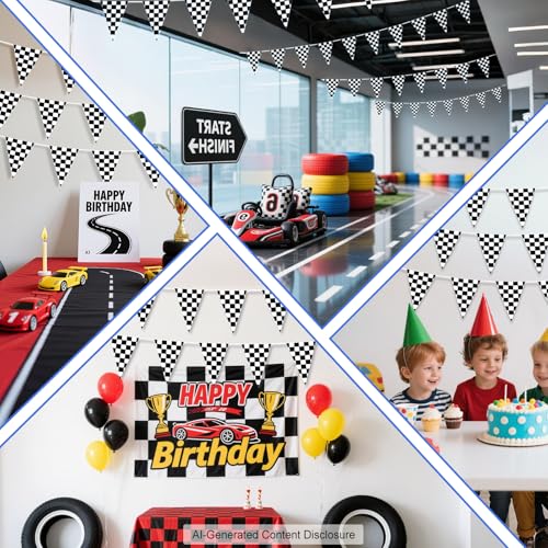 100ft Black and White Checkered Flag Banner for Racing Parties