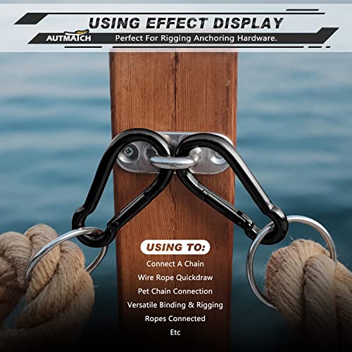 AUTMATCH 3" Carabiner Clips Heavy Duty M8 5/16" Silver & Black Pack of 4
