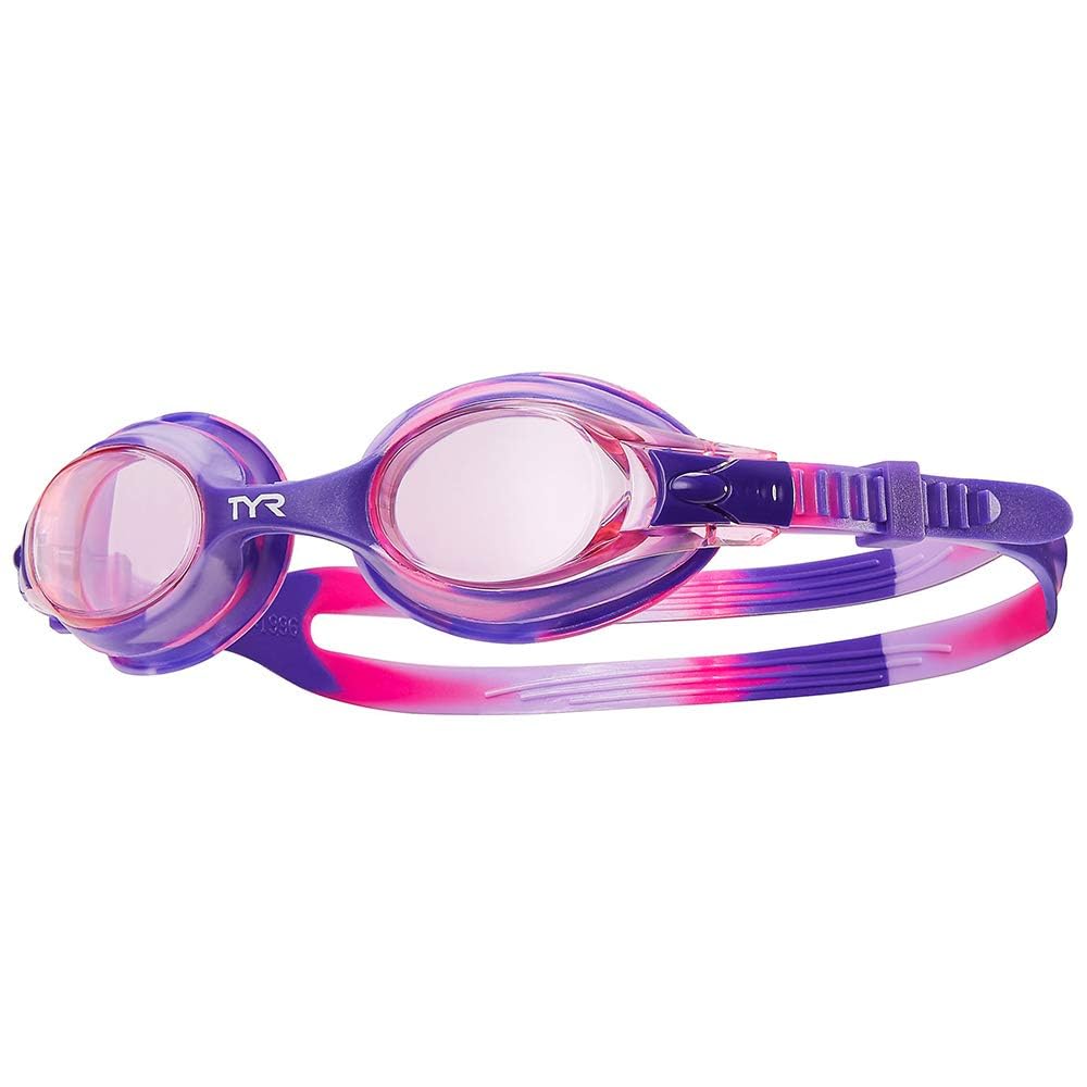 TYR Swimple Tie-Dye Kids' Swim Goggles - Non-Mirrored Swimming Goggles for Competitive Training and Recreation - Anti-Fog, UVA/UVB Protection, Watertight Seal - Pnk/Purple
