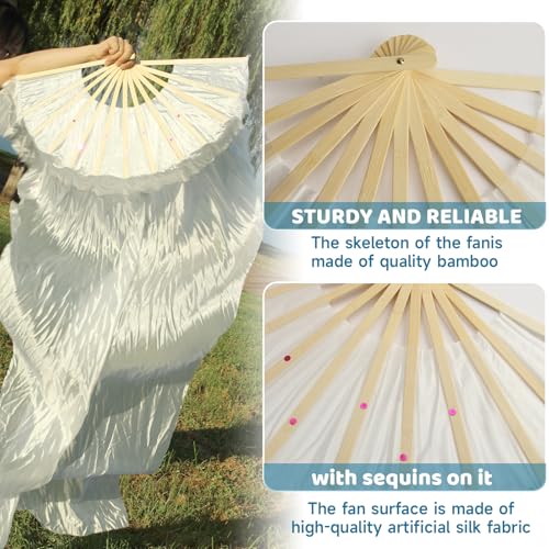 Faux Silk Belly Dance Fan Veil - Handmade Bamboo - White