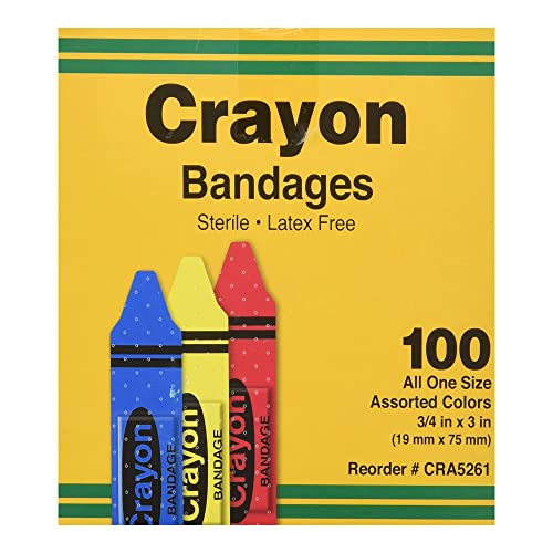 Plastic Adhesive Bandages - Assorted Crayon Design, Sterile, 100 Count