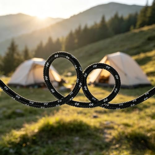 Reflective Tent Guyline Rope - High-Strength Aluminum Adjuster - 4 Pack - Black - Φ3mm