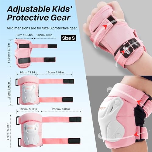Kids Knee and Elbow Pads Set with Wrist Guards - Adjustable Protective Gear for Skateboarding Biking and More