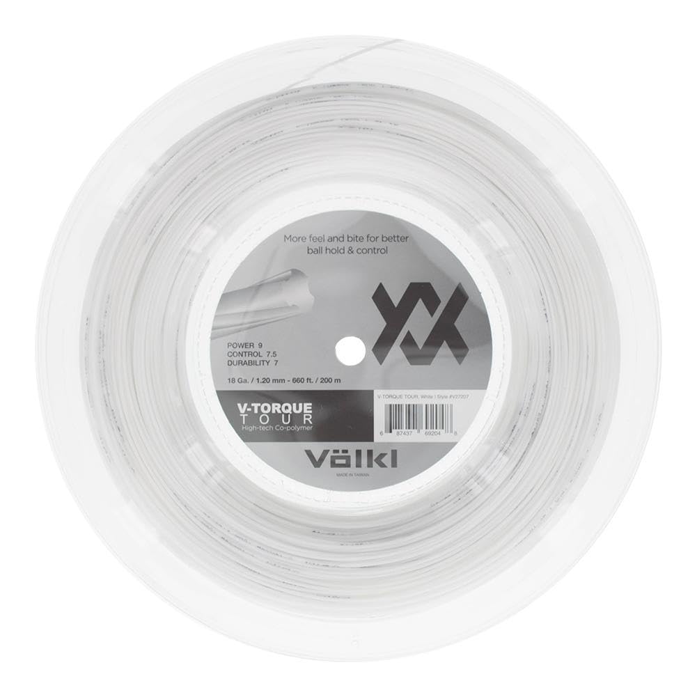VOLKL V-Torque Tour | Tennis Racquet String | Great Feel, Spin and Control | Co-Polymer String (White, 16, Reel)