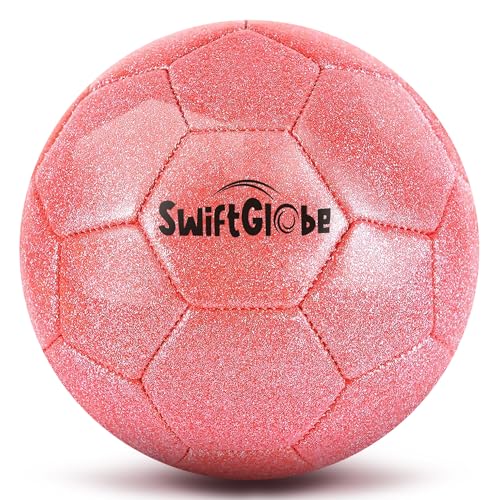 SwiftGlobe Size 4 Pink Glitter Soccer Ball for Kids 3-12 - Durable Youth Sports Gift