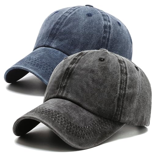JYNBELSOR 2 Pack Vintage Cotton Baseball Caps for Men Women - Black & Navy Adjustable Low Profile Dad Hats