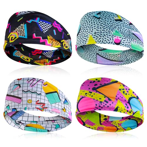 80s Retro Print Head Wraps - 4 Pcs Black Lines Headbands