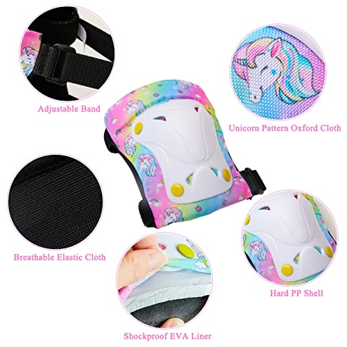 Adjustable Kids Protective Gear Set - Knee, Elbow & Wrist Pads - Rainbow Small