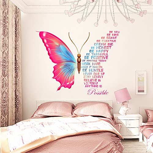 Large Butterfly Wall Decals Stickers - Inspirational Quotes, Motivational Positive Sayings - Vinyl Peel and Stick Phrases for Women Girls Bedroom, Living Room, Office Decor