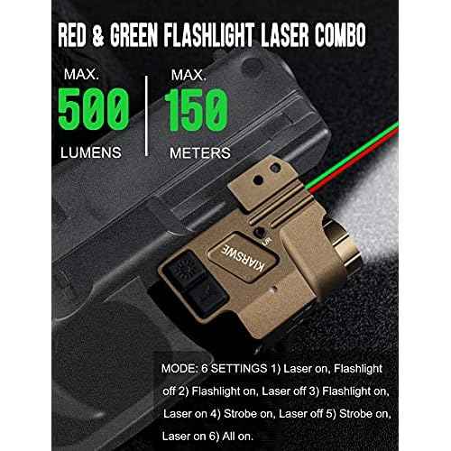 Red Green Laser Light Combo, 500 Lumens Red Green Laser, Supcompact Pistol Laser Light Combo, USB Rechargeable Red Green Laser Beam