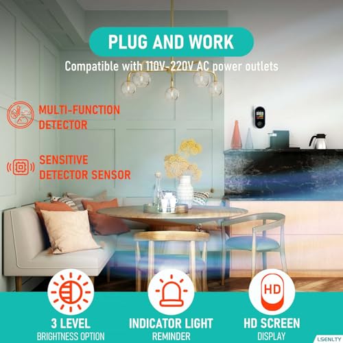 Combination Natural Gas Leak Detector and CO Detectors, 4-in-1 Plug-in Wall Design Carbon Monoxide & Gas Detector with HD Screen&Indicator Visual&Audible Alarm for Home, Kitchen