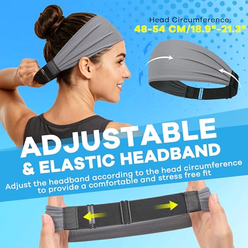 Sukeen Gray Adjustable Cooling Headband for Women, Breathable Sweatband
