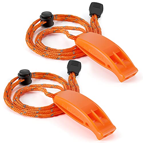 Super Loud Floating Emergency Whistle with Lanyard - 2 Pack, Orange