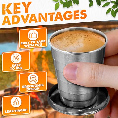 Collapsible Travel Cup with Lid - 75ml Stainless Steel Shot Glass - 1 Pcs