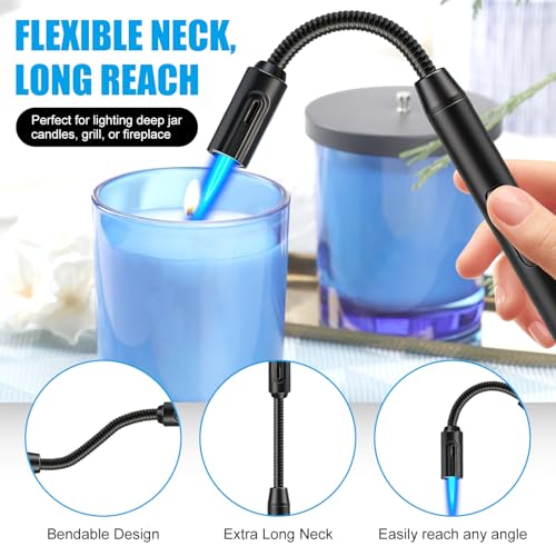 LcFun Double Black Refillable Torch Lighter with Long Flexible Stem & Visible Fuel Window