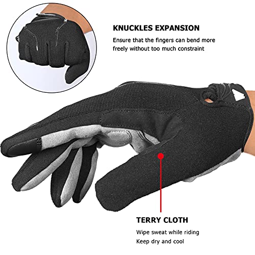 Cycling Gloves for Men - Full Finger MTB Gloves with Touchscreen - Black / Large