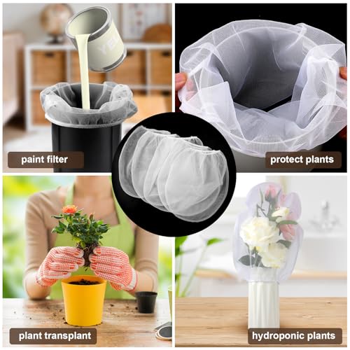 10pcs 1 Gallon Paint Strainer Bags, Paint & Liquid Filter Bags White Fine Mesh Bucket Strainer with Elastic Top Opening Paint Filtering Bag for Paint Gardening Hydroponics (Bucket Not Included)