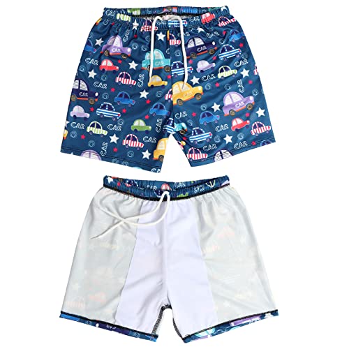 Boys Quick-Dry Swim Trunks - Toddler Board Shorts, Little Car, 7-8 Years