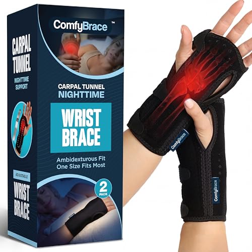 Nighttime Pain Relief Wrist Brace for Carpal Tunnel & Arthritis - 2 Pack