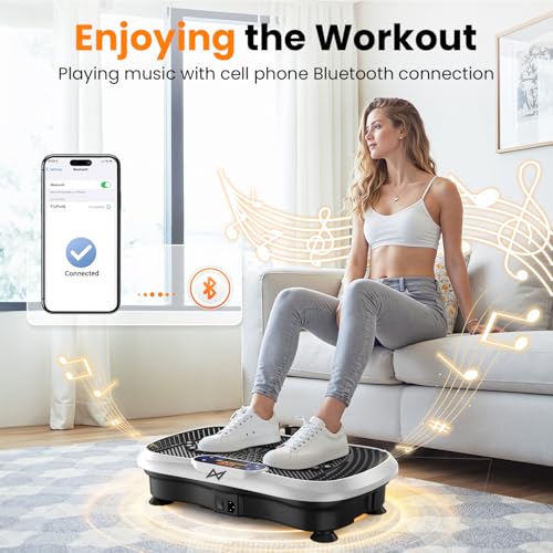 Vibration Plate Fitness Machine - 200W Bluetooth, Curved Design, White