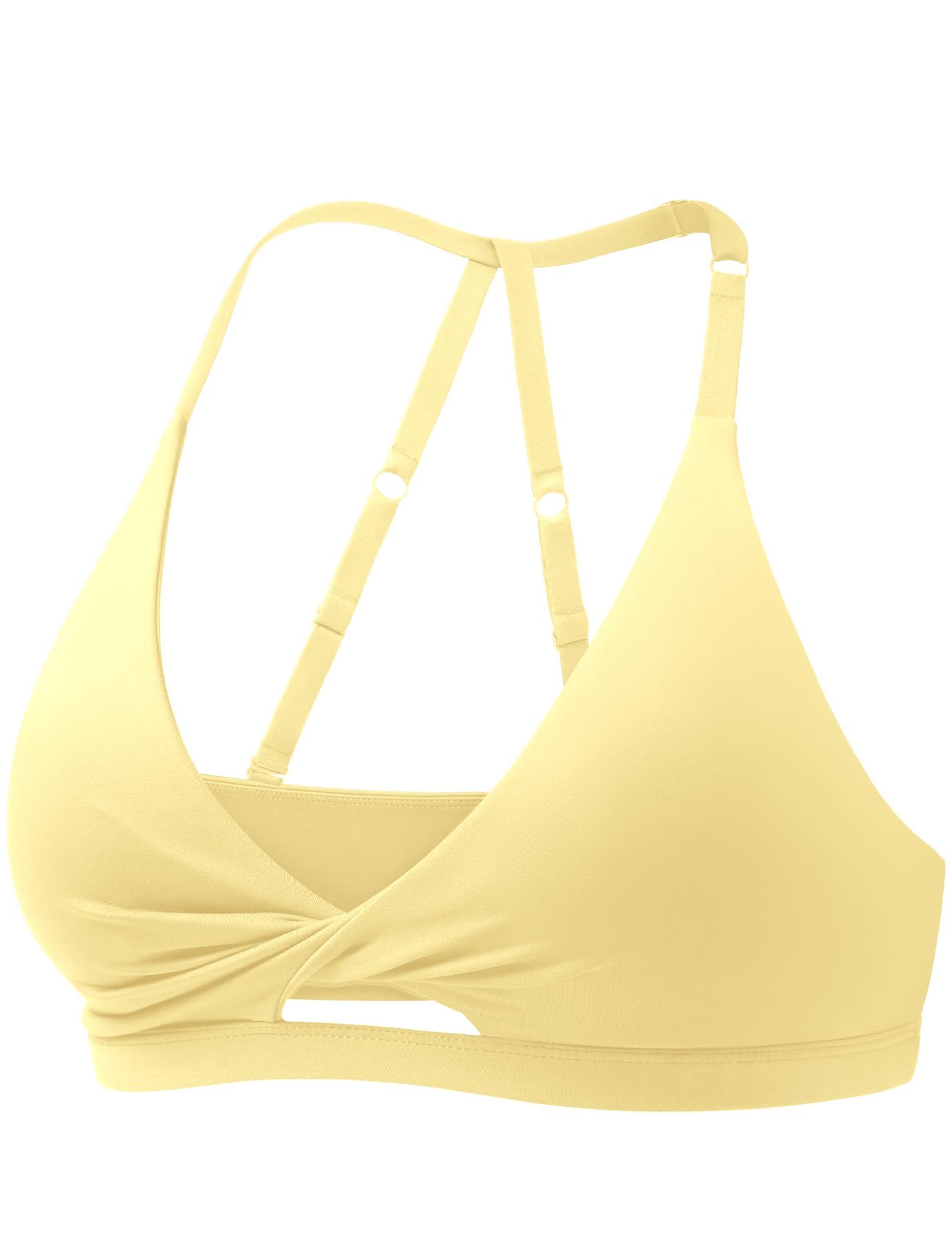 YEOREO Sports Bras for Women Micaela Open Back Workout Gym Bra Padded Medium Impact Yoga Tops with Ajustable Back Straps Milk Yellow M