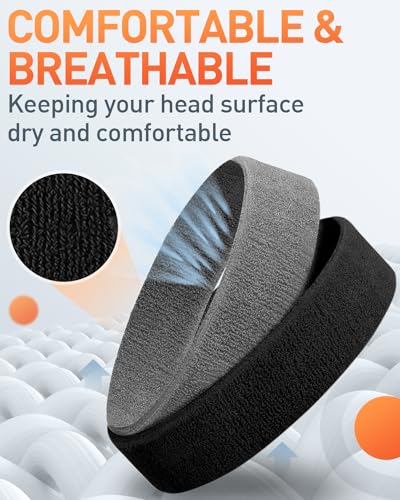 High-Absorbent Sweatbands for Men & Women - One Size, Black/Gray/DP Blue/Maroon