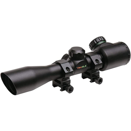 TRUGLO 4x32mm Compact Crossbow Scope with Scope Rings Included| Illuminated BDC/Rangefinder, Black