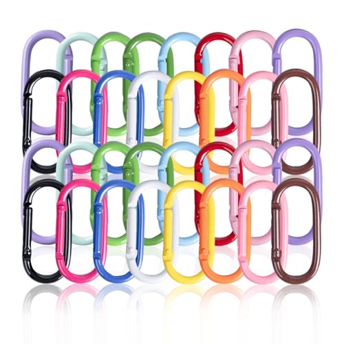 WTYONZEL Colorful 32Pcs Oval Carabiner Clips Keychain Spring Attachments