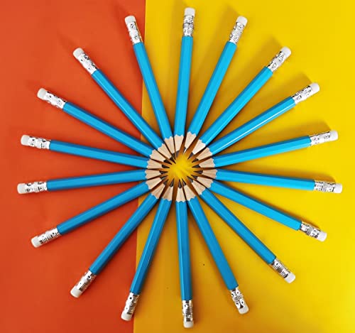 25-Piece Hexagon Golf Pencils with Eraser - 2B Graphite - Light Blue