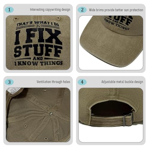 I Fix Stuff & I Know Things Dad Hat - Natural, Gifts for Men, Father's Day, Husband, Grandpa