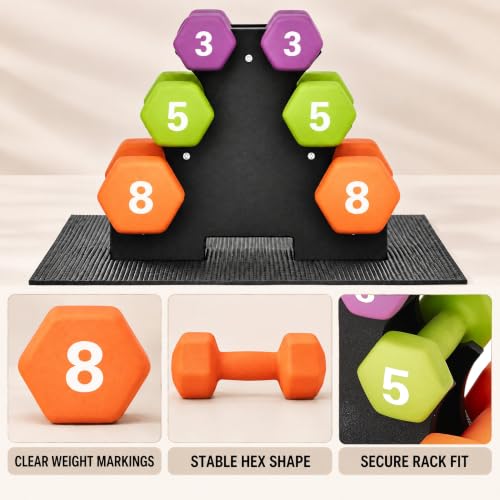 Aurorafy 32LB Neoprene Dumbbell Set with Rack - Multicolor Space-Saving Home Gym Weights