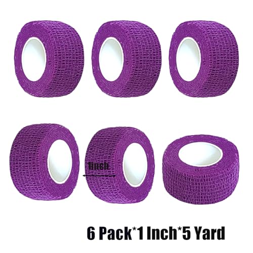 Self-Adhesive Cohesive Bandage Wrap - 6 Pack, 1 Inch x 5 Yards, Purple