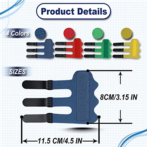 Trigger Finger Splints - 4 Pcs with 3 Velcro Straps - Dark Blue/Yellow/Green/Red