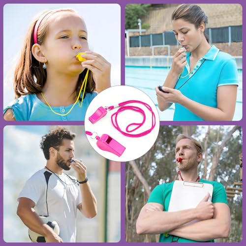Loud Pink Whistles with Lanyard - Set of 2 for Coaches & Referees