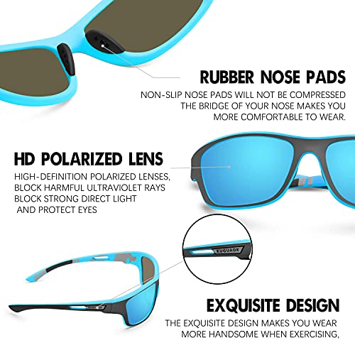 Polarized Sports Sunglasses for Men - Blue Mirror, UV Protection