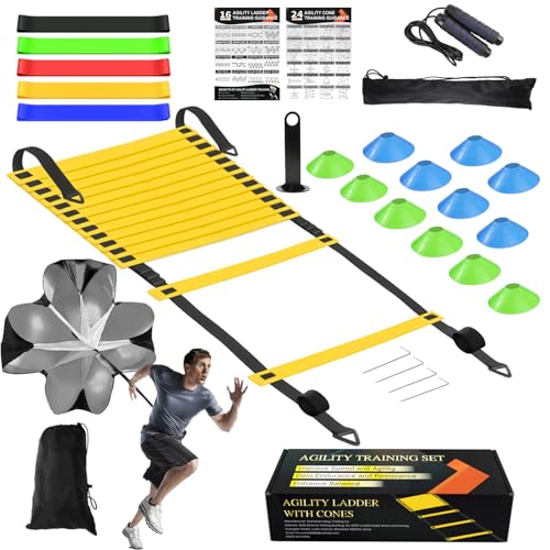 Agility Training Equipment Set - 20ft Ladder, Cones, Parachute & Bands