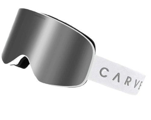 CARVE Frother Snow Goggles, Matte White/Gray Silver Mirror Lens, Cylindrical Anti-Fog Ski & Snowboard Goggles, Helmet Compatible