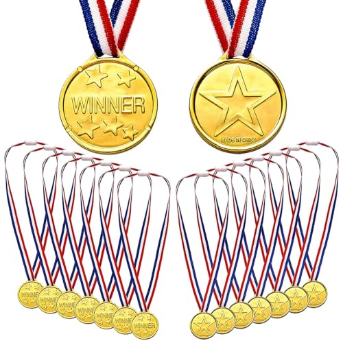 Gold Award Medals with Ribbons - 20 Pack for Sports & Celebrations