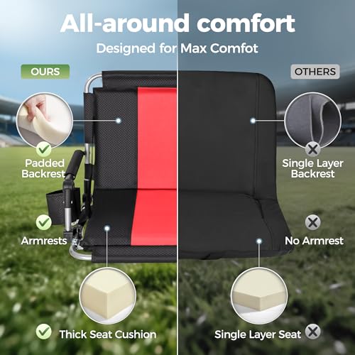 Extra Wide Padded Stadium Seats with Back Support - Black & Red