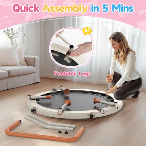 Toddler Trampoline 36" - Foldable Indoor Mini with Adjustable Handle - Beige