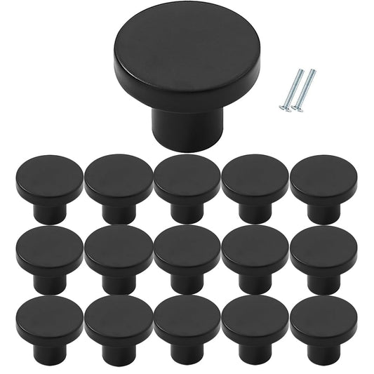 CABDM 18 Packs of 1-1/5-inch Matte Black Drawers and Cabinet knobs, Round pulls, Suitable for bathrooms, Closets, Kitchens and Dressing Tables