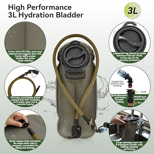 Tactical Molle Hydration Pack Backpack with 3L Bladder - Tan
