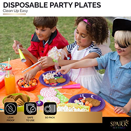 Purple Disposable Plastic Dinner Plates 10.4 Inches Pack of 50 - Strong & Sturdy Partyware