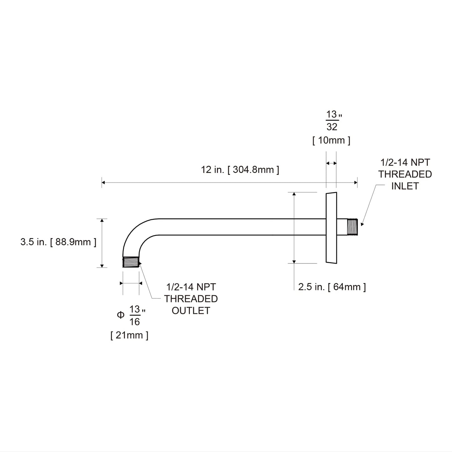 OFFO Shower Arm with Flange, 12 in Oil Rubbed Bronze Wall Mount Replacement Angle Shower Head Arm Wall-Mounted For Fixed Shower Head & Handheld Showerhead