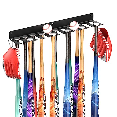 QBA Wall Mount Baseball Bat Holder - Heavy Duty Steel Organizer for 22 Bats, Garage & Dugout Storage (Black, 22 Bats)
